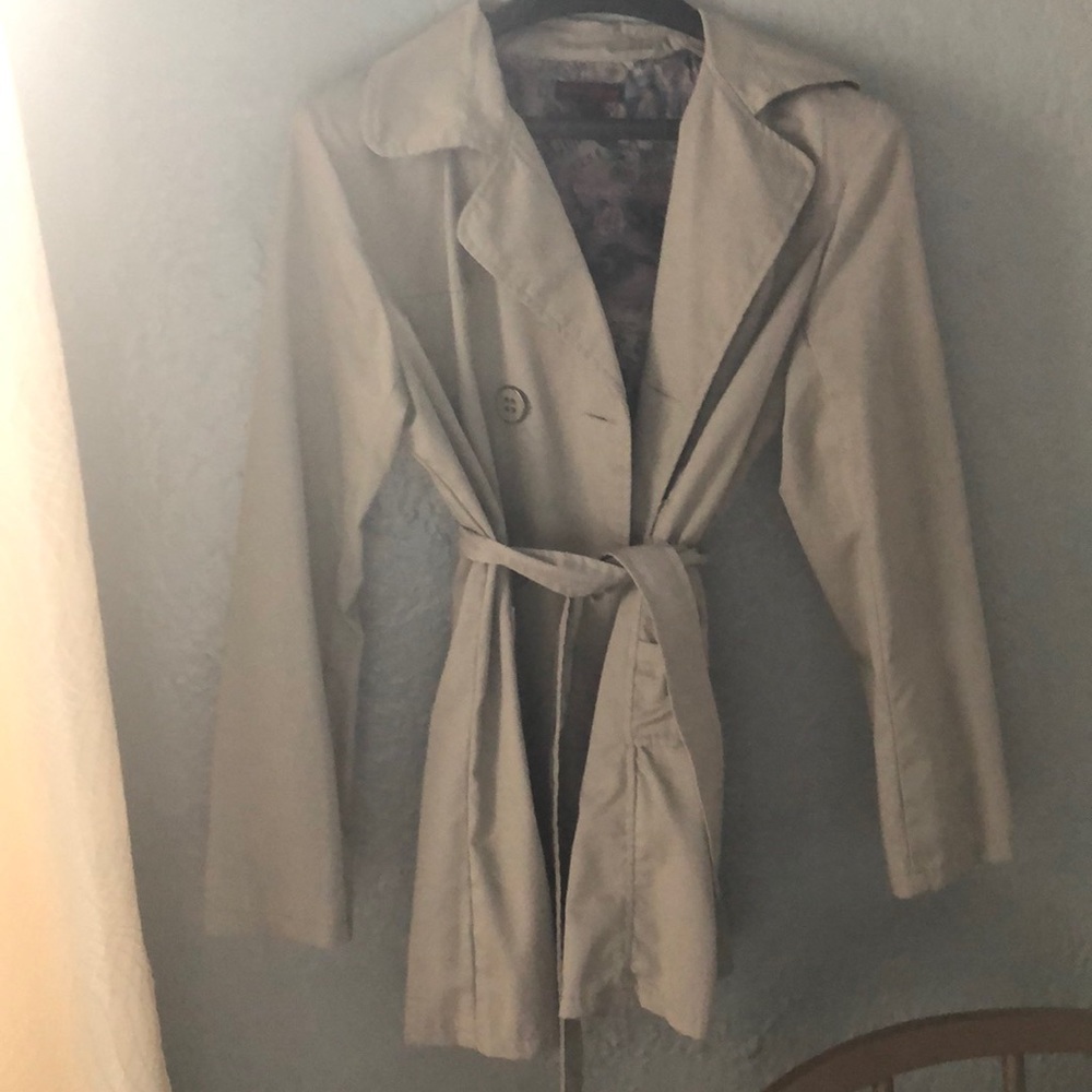 Tan rain trench coat